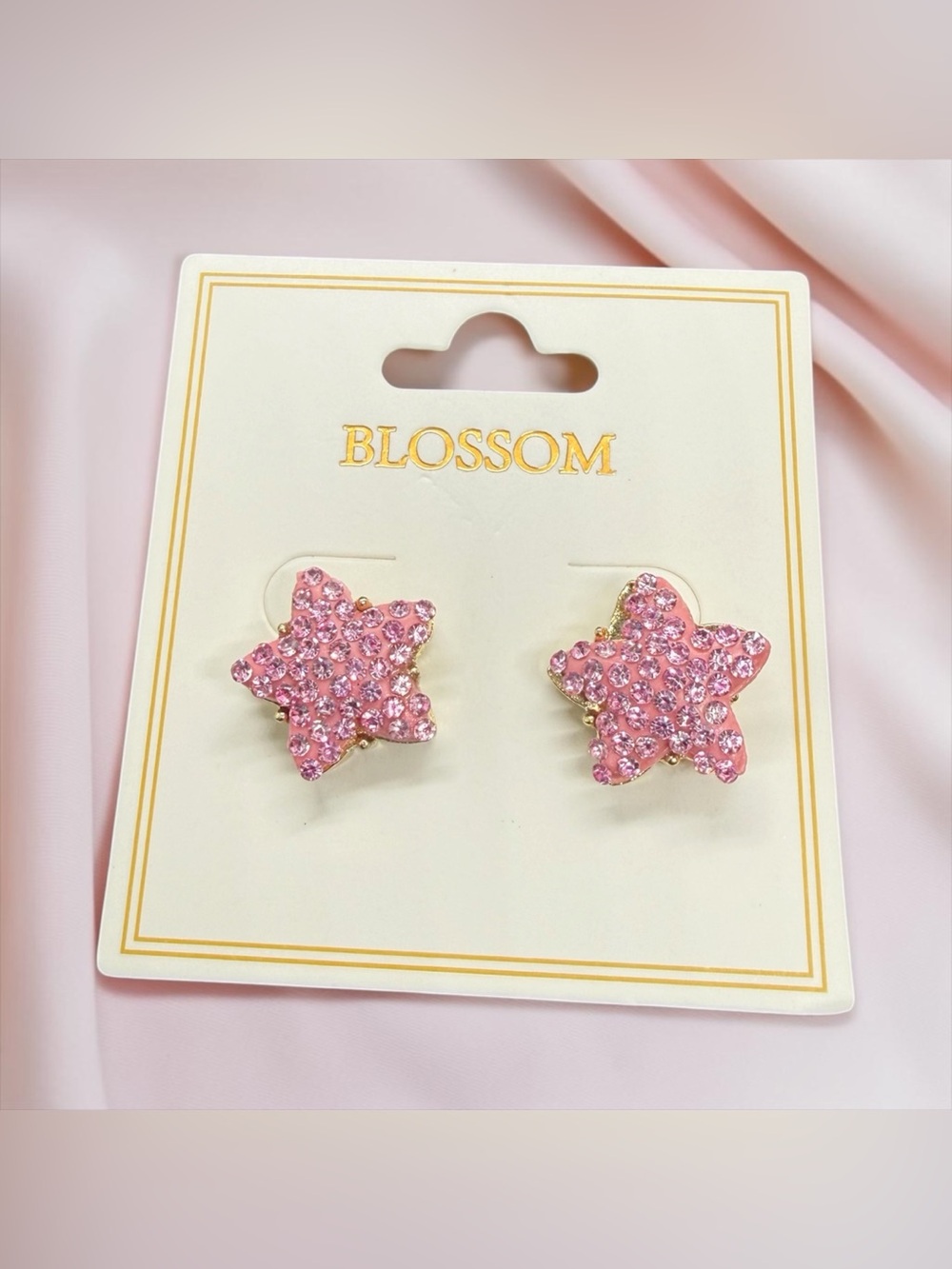 🏷️‼️5/$25🏷️🩷BLOSSOM🩷Pink Sparkle Star Gold-Tone Earrings/NIP